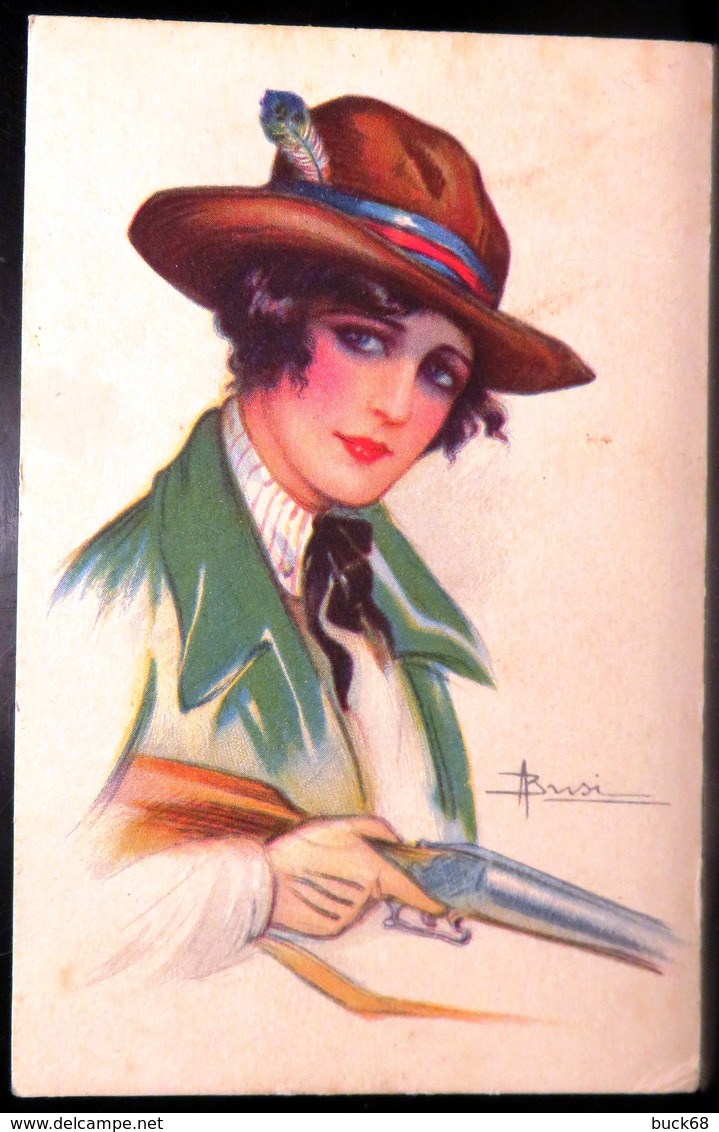 FRANCE Carte Postale Jeune Fille Avec Fusil En Tenu De Chasse Illustration Adolfo BUSI (Italie) [GR] - Busi, Adolfo