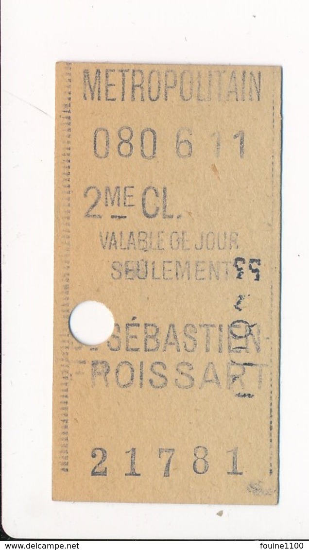 Ticket De Métro De Paris ( Métropolitain ) 2me Classe  ( Station ) ( Saint ) ST SEBASTIEN FROISSART ( Peu Courant ) - Europe