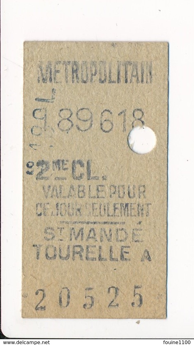 Ticket De Métro De Paris ( Métropolitain ) 2me Classe  ( Station ) ( Saint ) ST MANDE TOURELLE A - Europe