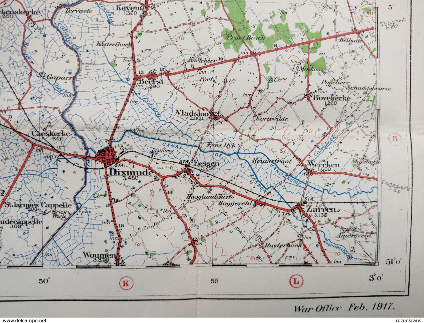 Carte Topographique Militaire UK War Office 1917 World War 1 WW1 Dunkerque Oostende Nieuwpoort De Panne Veurne Diksmuide