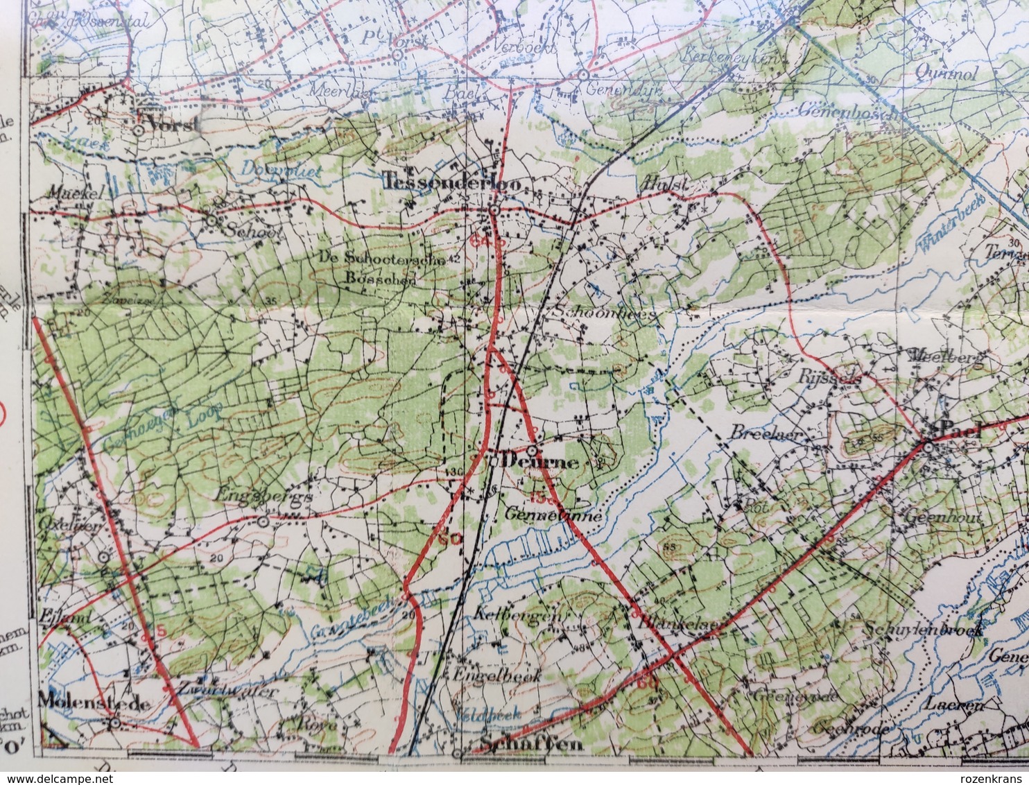 Militaire en Topografische Kaart UK War Office 1915 World War 1 WW1 Maaseik Tessenderlo Eindhoven Leopoldsburg Roermond