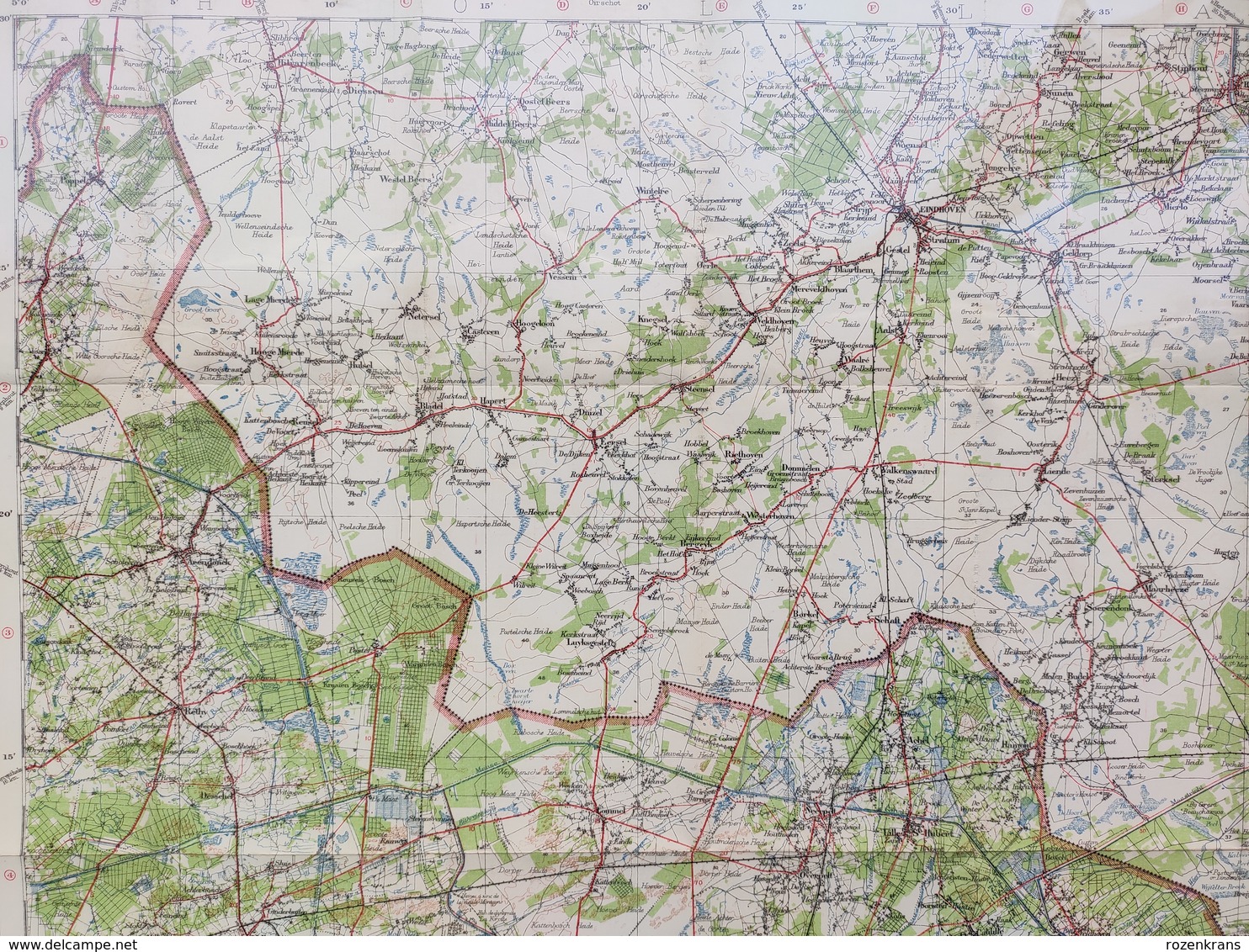 Militaire en Topografische Kaart UK War Office 1915 World War 1 WW1 Maaseik Tessenderlo Eindhoven Leopoldsburg Roermond