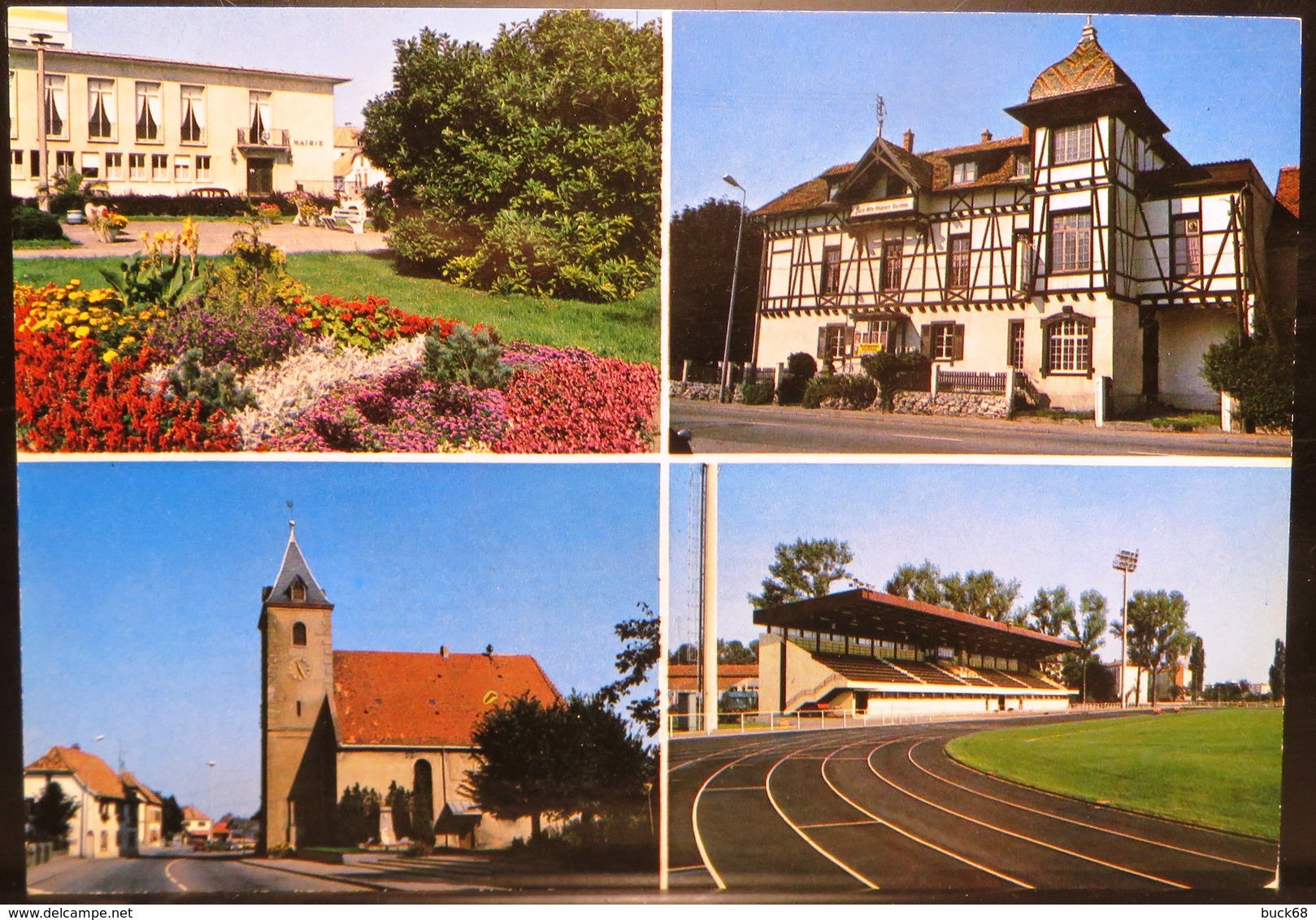 FRANCE Carte Postale ILLZACh (Haut-Rhin) Mairie Auberge Bürahuss, Temple Réformé, Stade  [GR] - Autres & Non Classés