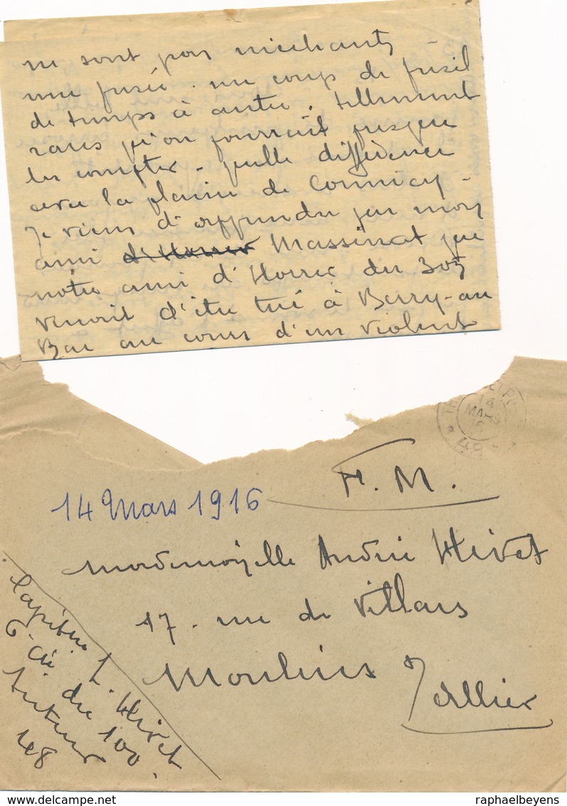 Enveloppe + Lettre 14 Mars 1916 Franchise Militaire Capitaine 6è Du 100 Trésor Et Postes 48 - WW I