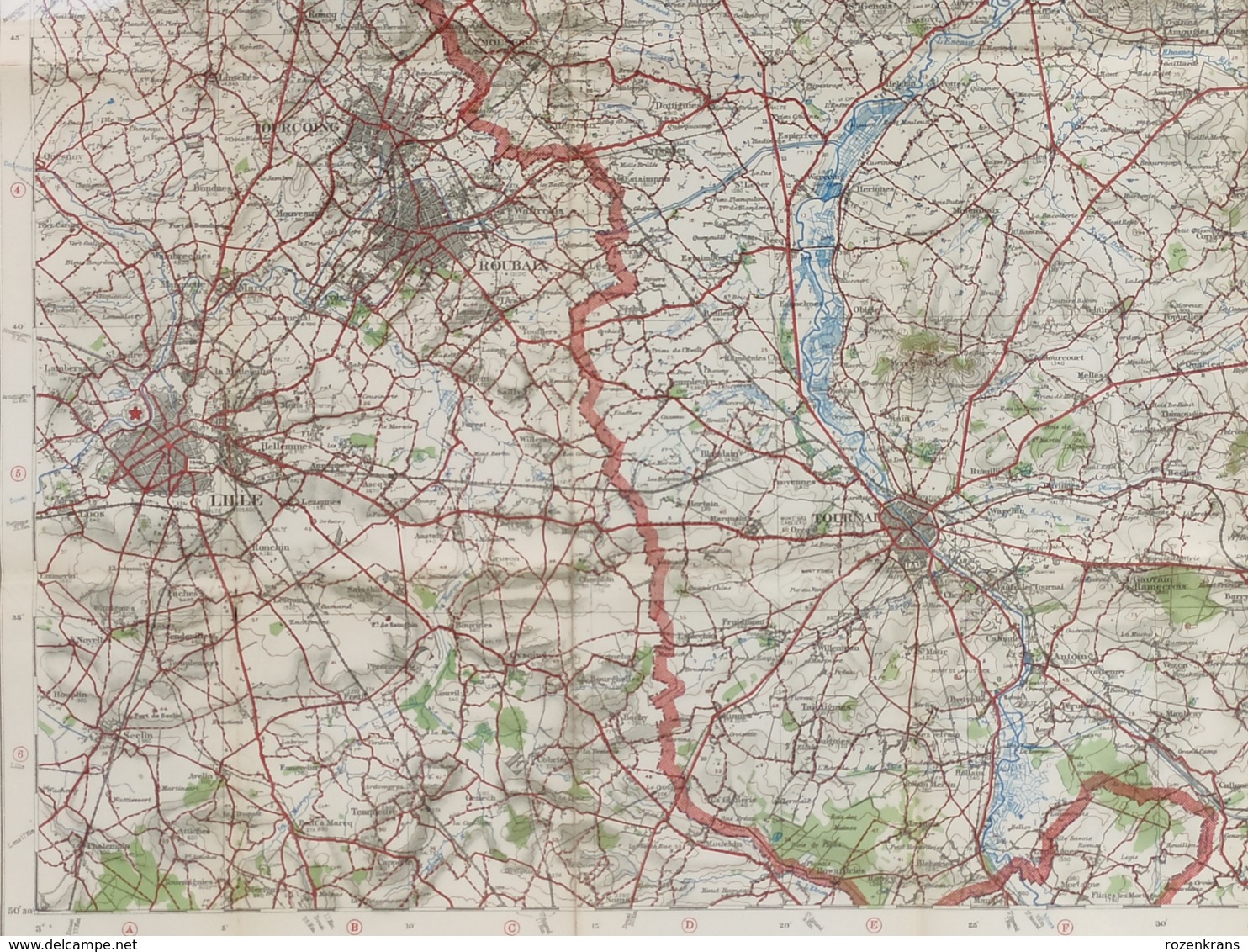 Carte Topographique Militaire UK War Office 1917 World War 1 WW1 Tournai Roubaix Lille Roeselare Kortrijk Deinze Tielt