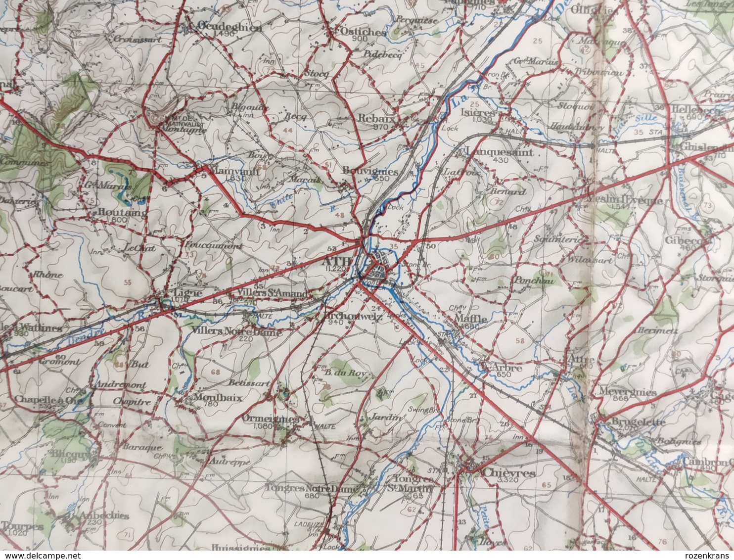 Carte Topographique Militaire UK War Office 1917 World War 1 WW1 Tournai Roubaix Lille Roeselare Kortrijk Deinze Tielt