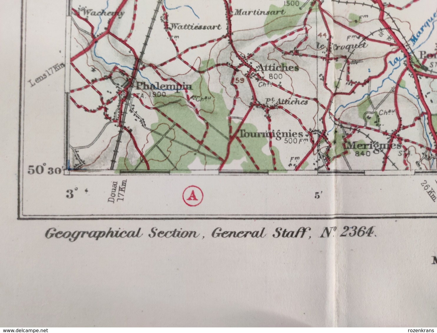 Carte Topographique Militaire UK War Office 1917 World War 1 WW1 Tournai Roubaix Lille Roeselare Kortrijk Deinze Tielt