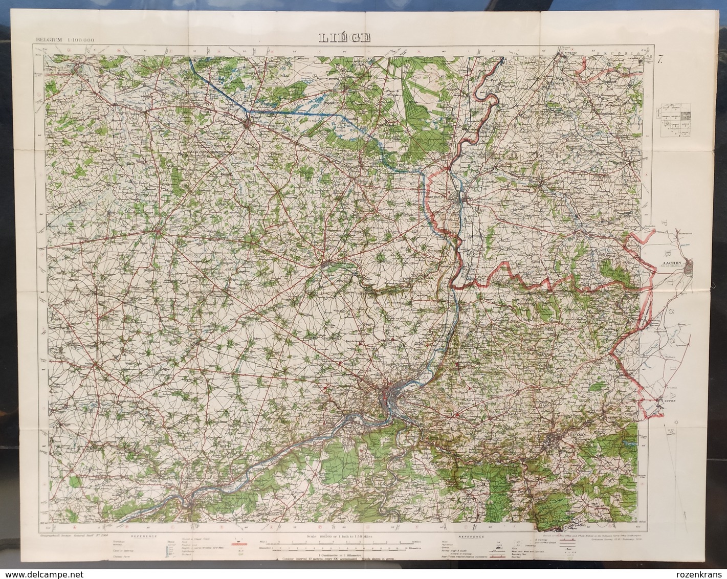 Carte Topographique Militaire UK War Office 1919 World War 1 WW1 Liege Verviers Hageland Diest Huy Maastricht Tongeren - Cartes Topographiques