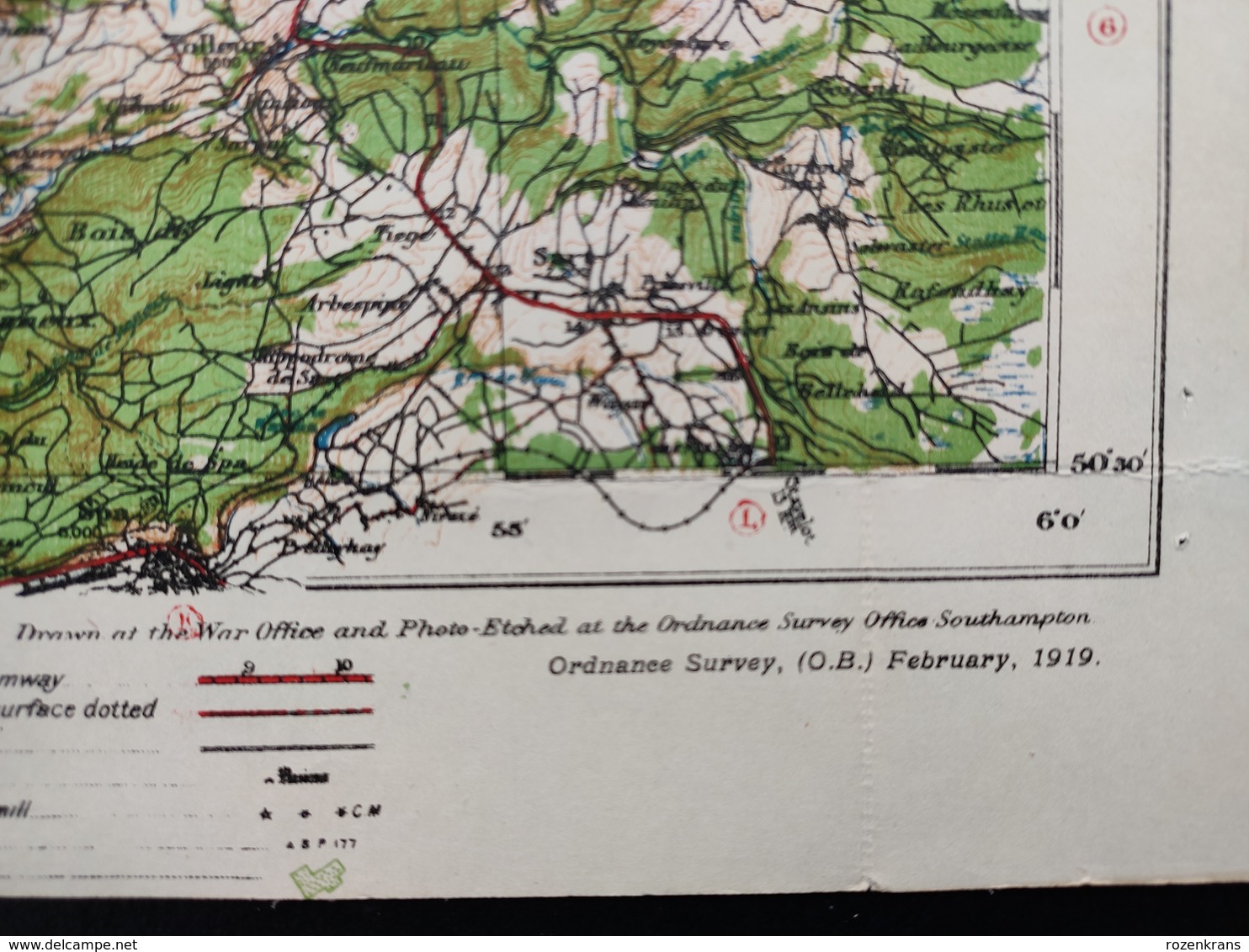 Carte Topographique Militaire UK War Office 1919 World War 1 WW1 Liege Verviers Hageland Diest Huy Maastricht Tongeren