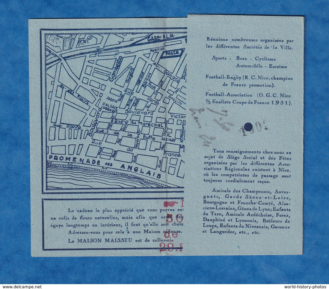 Dépliant Ancien - NICE - Saison D' Hiver 1931 / 1932 - Maison H. MAISSEU Fleurs & Fruits - Football Rugby Sport - Dépliants Touristiques