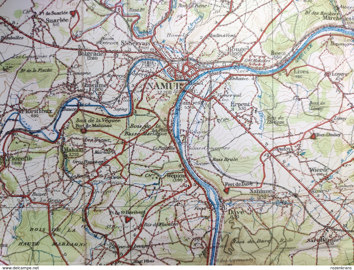 Carte Topographique Militaire UK War Office 1910 World War 1 WW1 Namur Phlippeville Florennes Charleroi Binche Chimay Gi - Topographical Maps