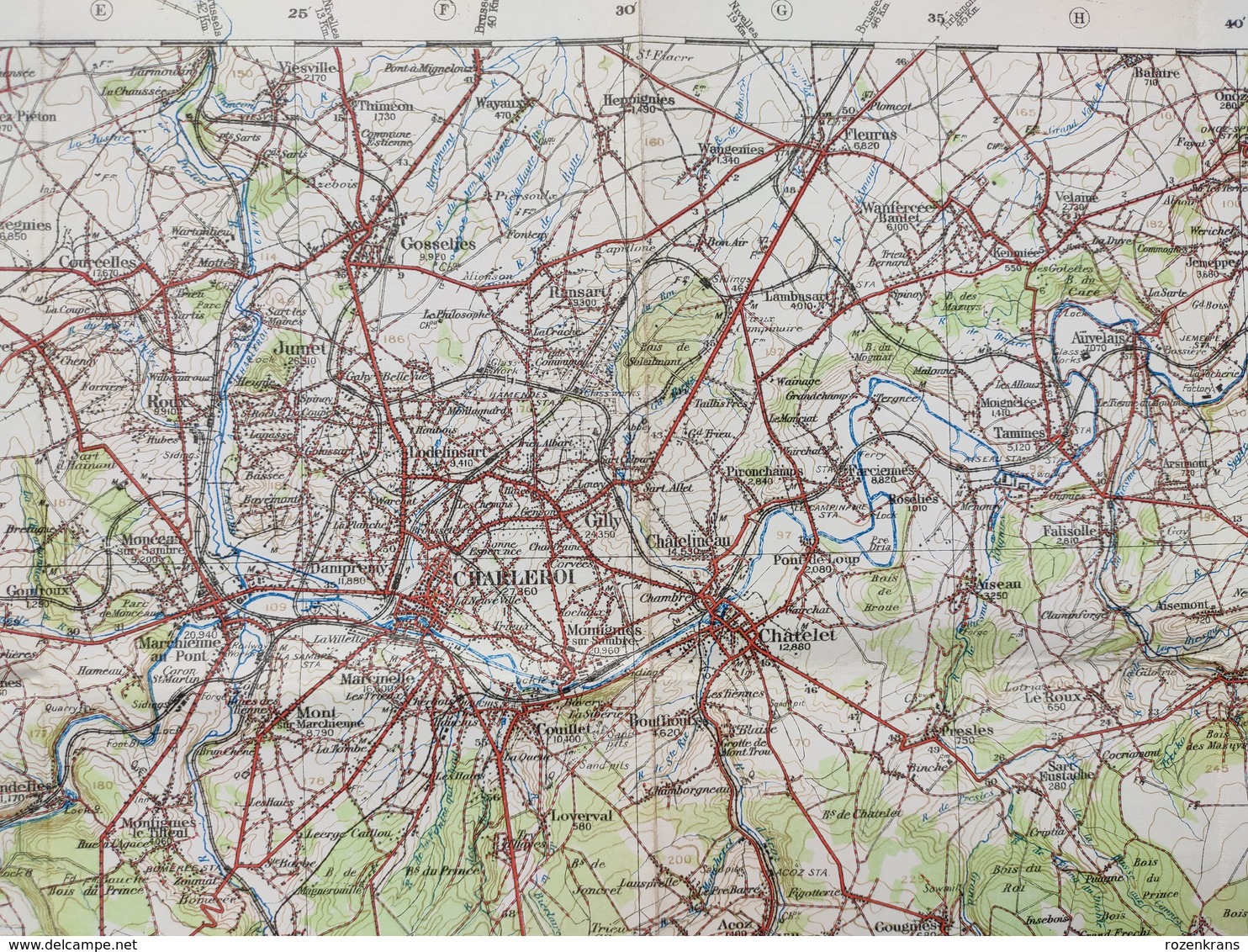 Carte Topographique Militaire UK War Office 1910 World War 1 WW1 Namur Phlippeville Florennes Charleroi Binche Chimay Gi - Cartes Topographiques