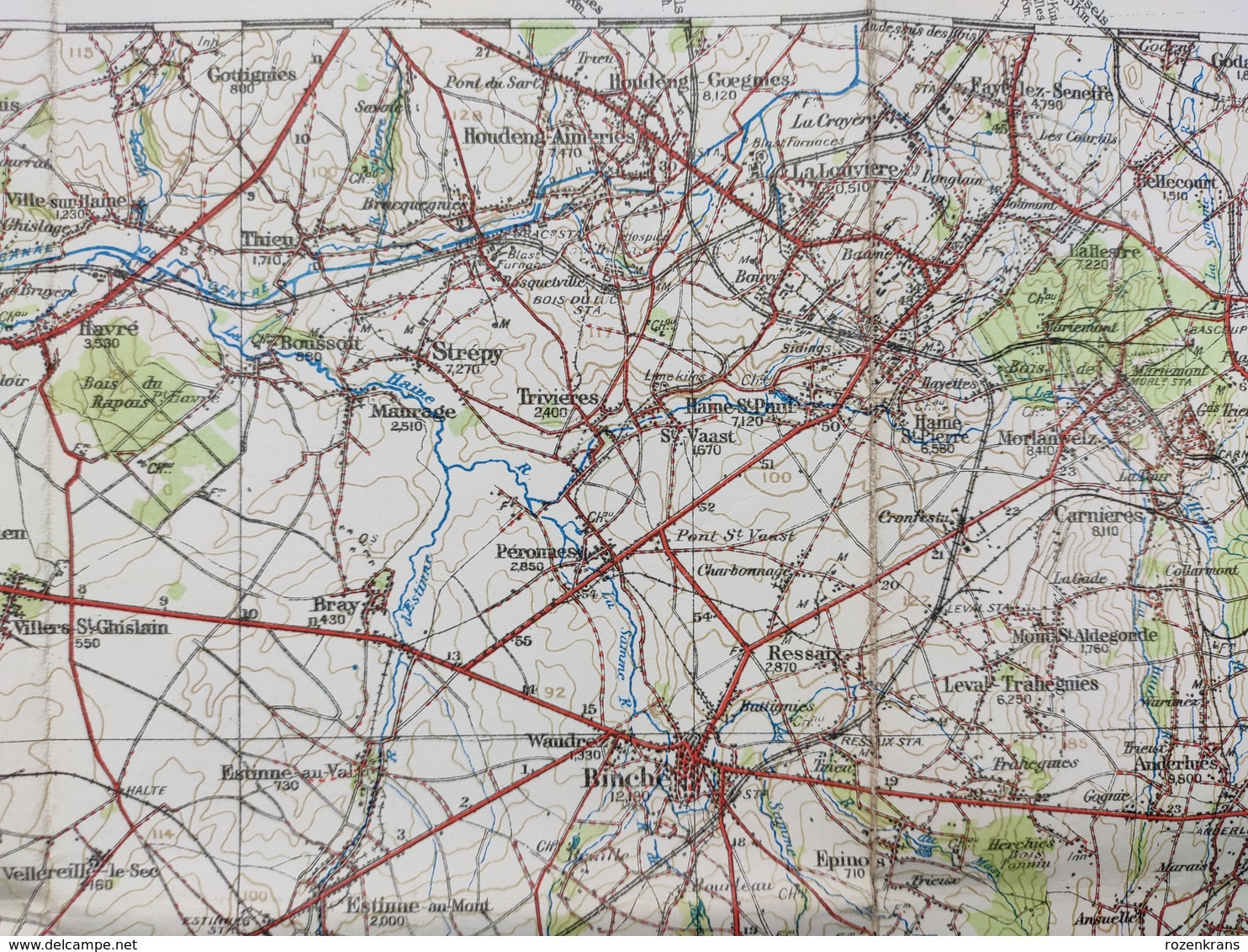 Carte Topographique Militaire UK War Office 1910 World War 1 WW1 Namur Phlippeville Florennes Charleroi Binche Chimay Gi