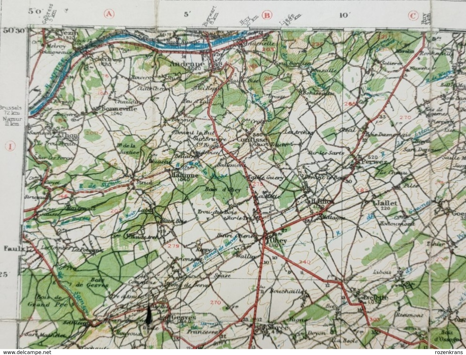 Carte Topographique Militaire UK War Office 1919 World War 1 WW1 Marche Durbuy Houffalize Rochefort Laroche Stavelot