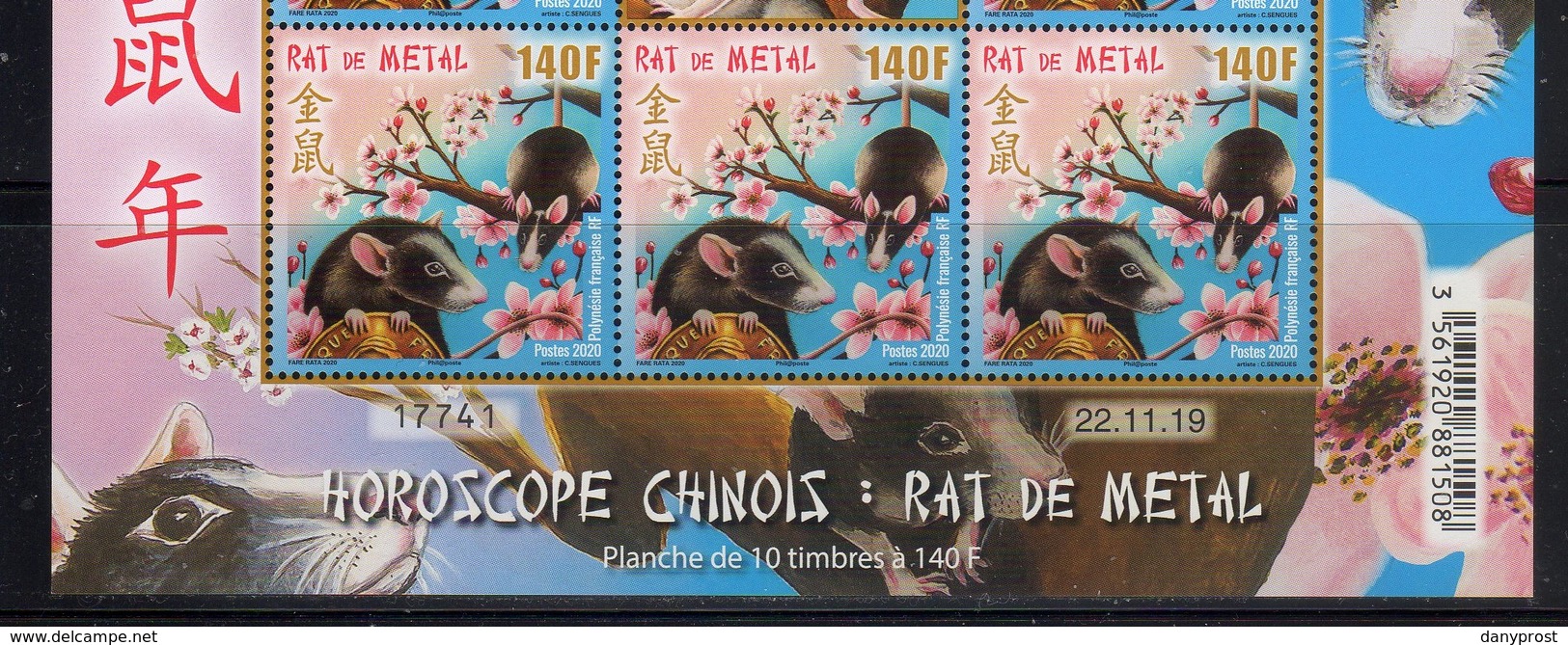 POLYNESIE FRANCAISE 2020 / Bas Du BF Horoscope Chinois-ANNEE DU RAT DE METAL / Coin De Bloc Daté 22.11.19 Neuf Xx - Unused Stamps