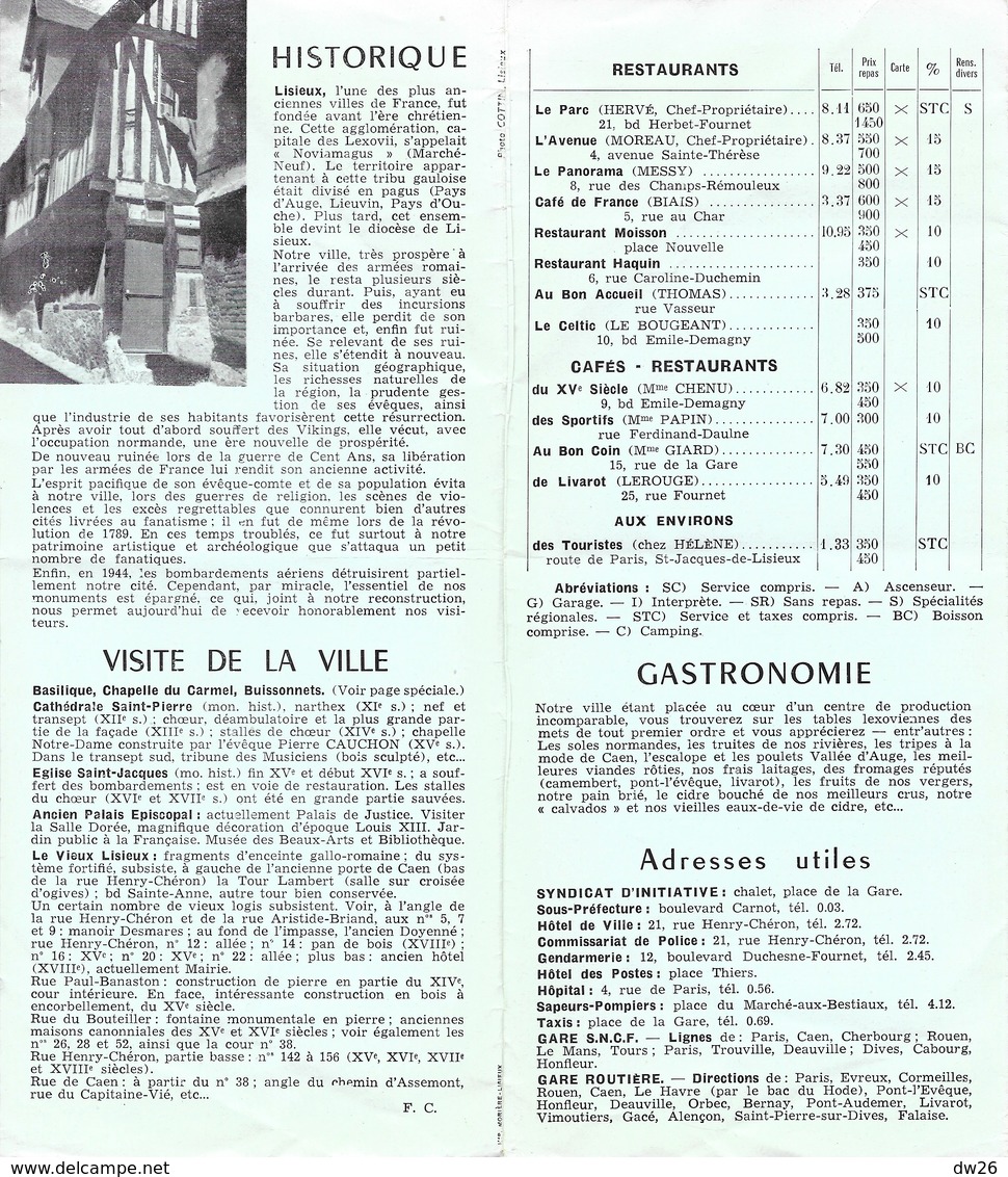 Dépliant Touristique Lisieux (Normandie, Capitale Du Pays D'Auge) Pèlerinages - Renseignements Généraux 1955 - Dépliants Touristiques