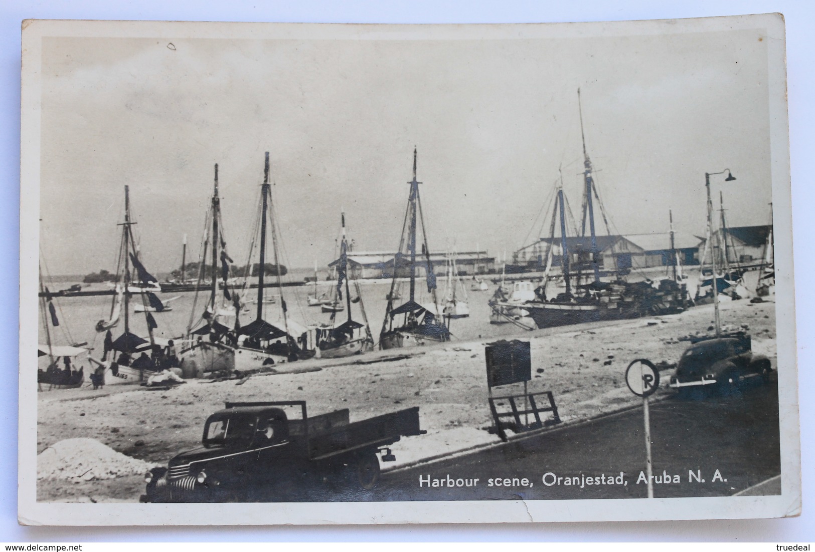 Harbour Scene, Oranjestad, Aruba N. A. 1953, Real Photo Postcard (RPPC) - Aruba