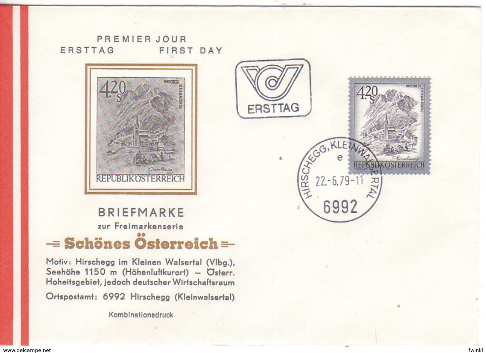 FDC 1979 - Mi.1612 (8) : Freimarke : Schönes Österreich - Hirschegg Im  Kleinwalsertal - Vorarlberg , ST 6992 Hirschegg - Covers & Documents