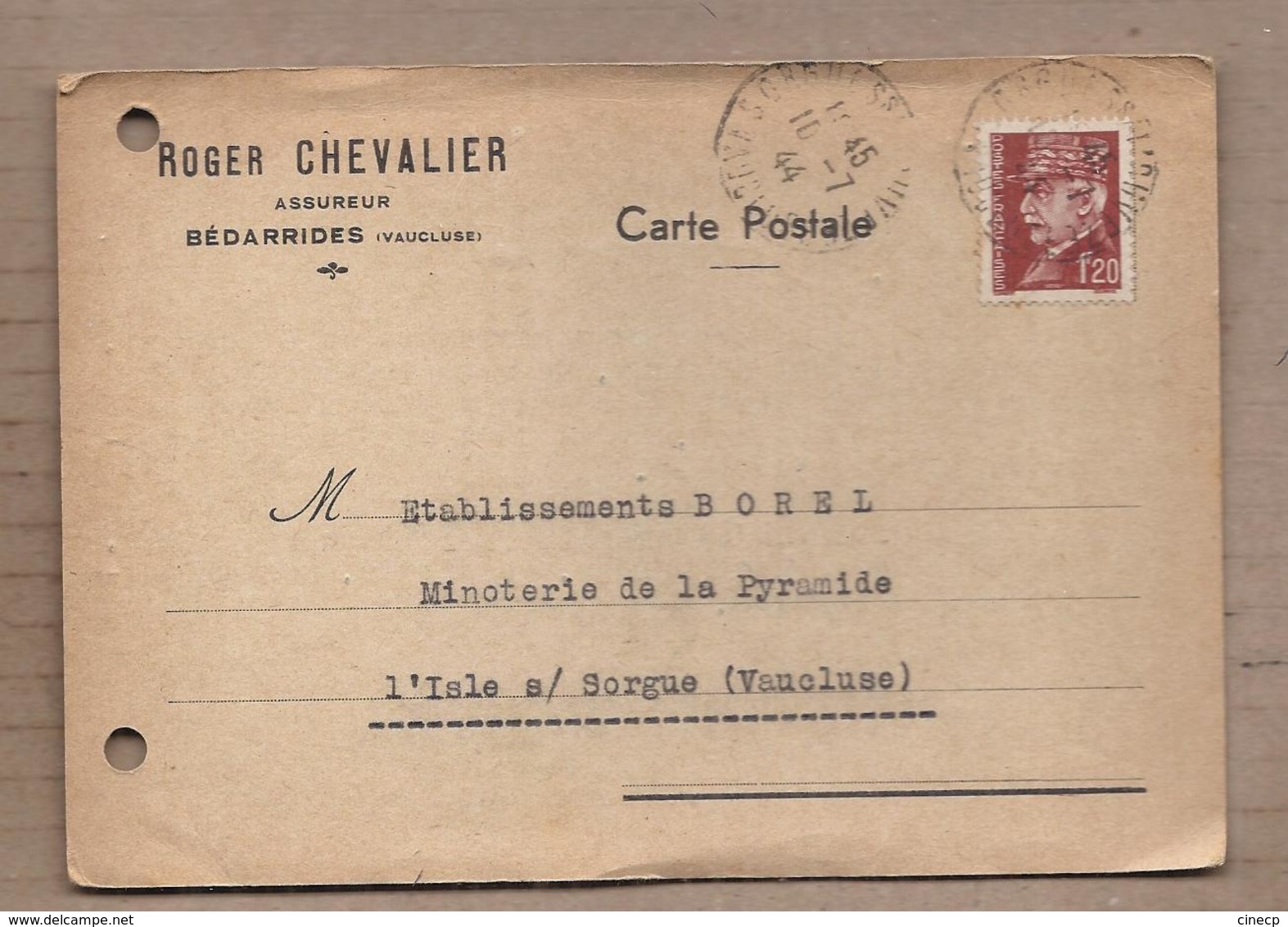 CPA COMMERCIALE 84 - BEDARRIDES - Roger CHEVALIER ASSUREUR Carte De Commerce Passage 1944 - Bedarrides