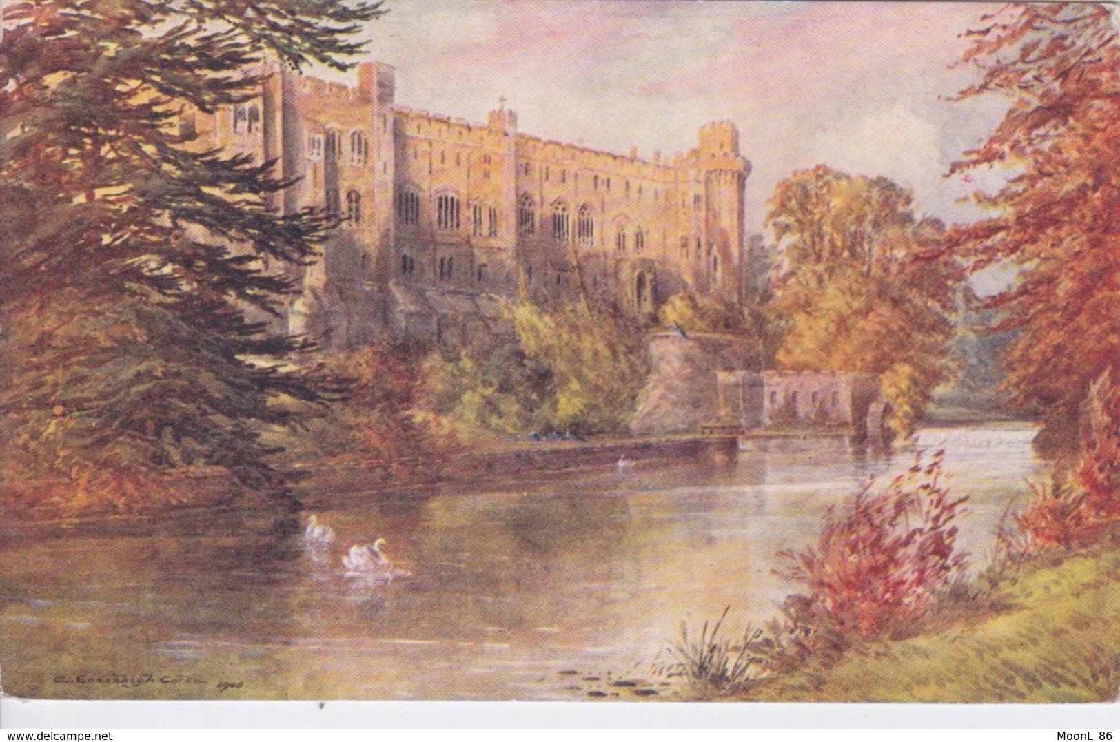 ANGLETERRE - WARWICK CASTLE FROM BRIDGE - LE CHATEAU DE WARWICK - PEINTURE DE 1906 - Warwick