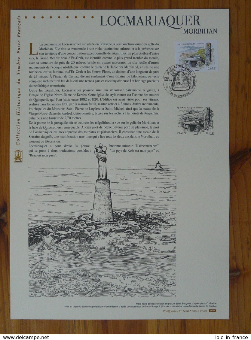 Document Officiel FDC 14-527 Mégalithes De Locmariaquer 56 Morbihan 2014 - Préhistoire