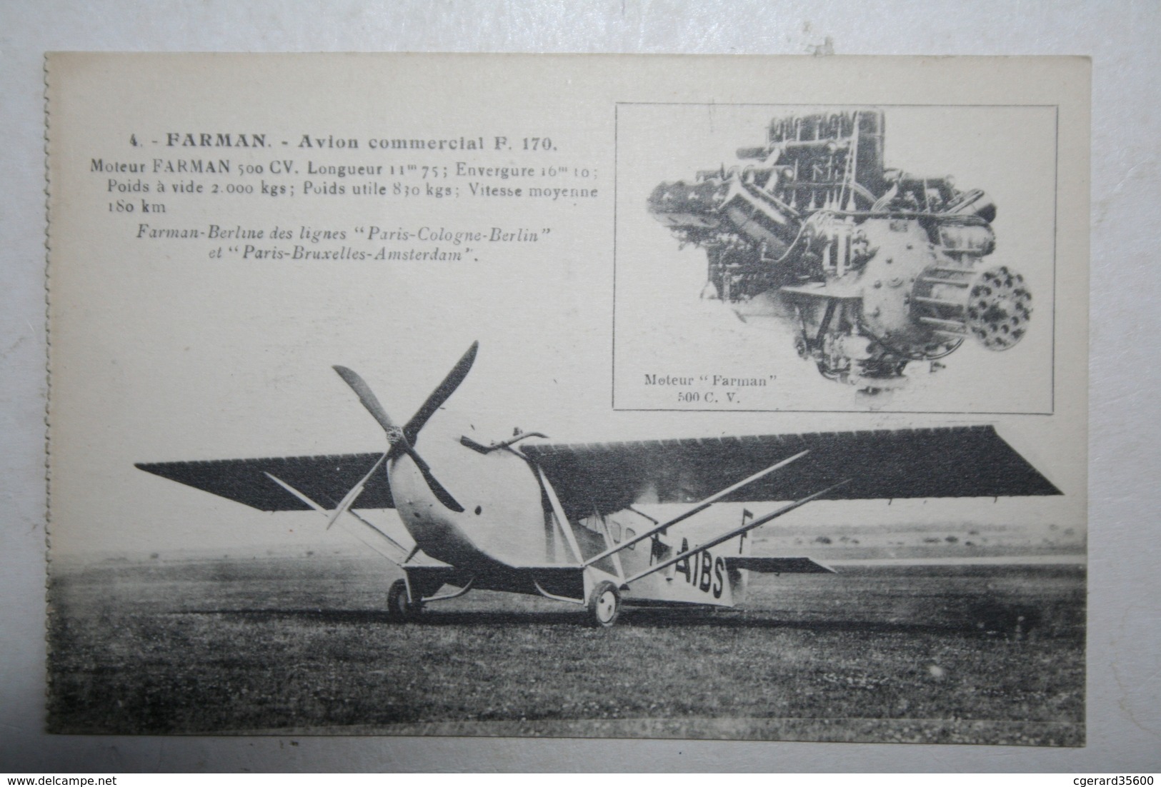 Farman - Avion Commercial F.170 - 1919-1938: Entre Guerres