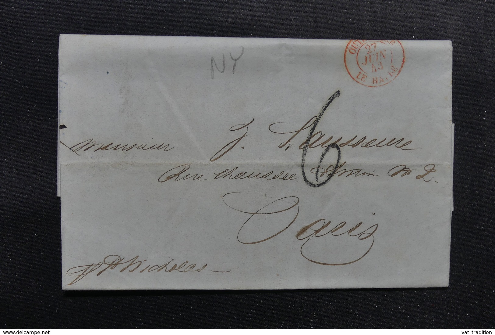 ETATS UNIS - Lettre De New York Pour Paris En 1843 - L 52901 - …-1845 Prefilatelia