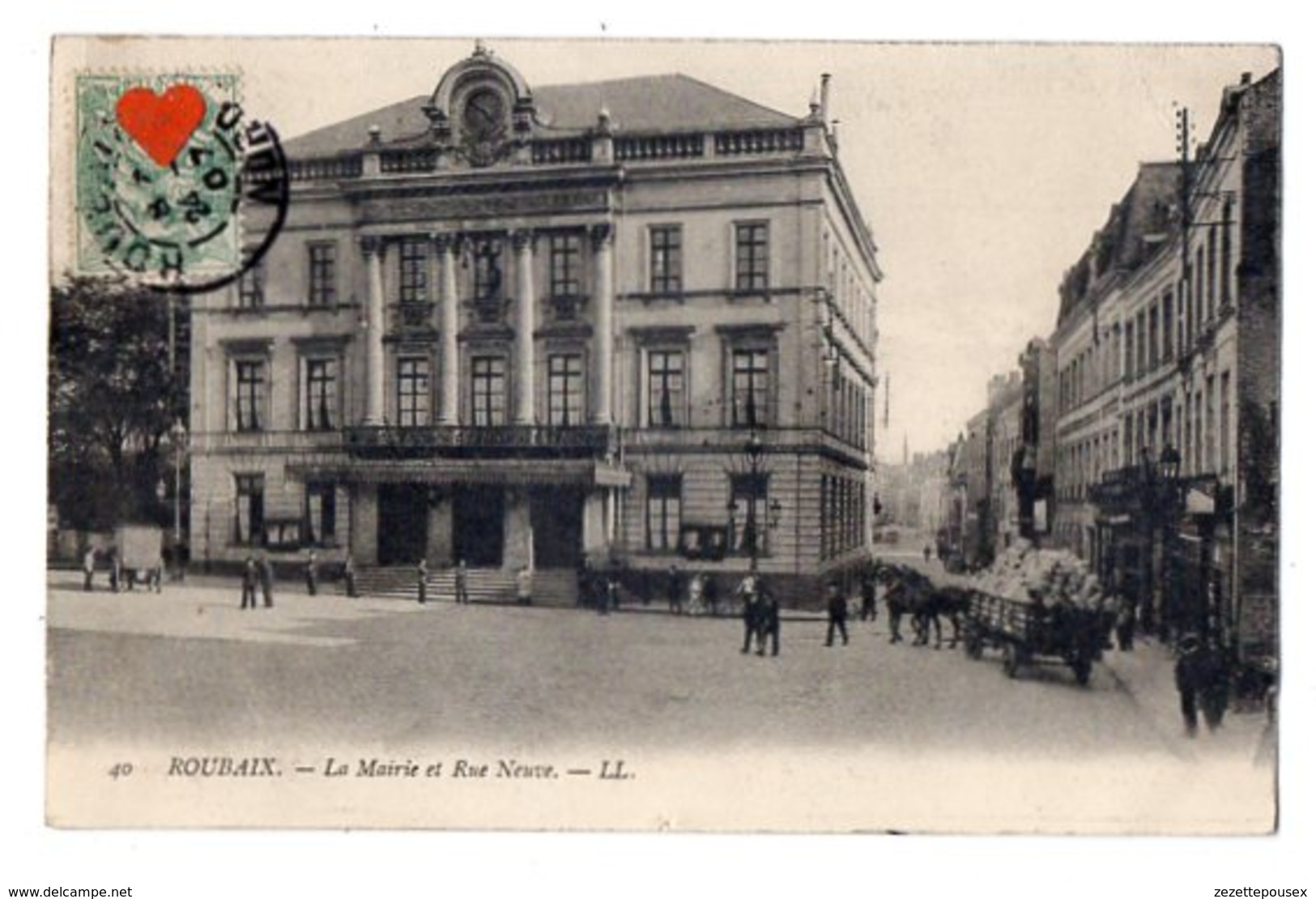 40421-ZE-59-ROUBAIX-La Mairie Et Rue Neuve------------------animé-attelage-commerces - Roubaix