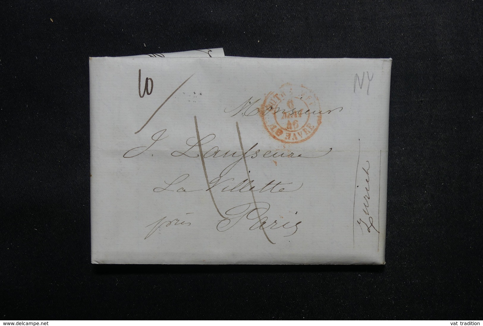ETATS UNIS - Lettre De New York Pour Paris En 1846 - L 52912 - …-1845 Préphilatélie