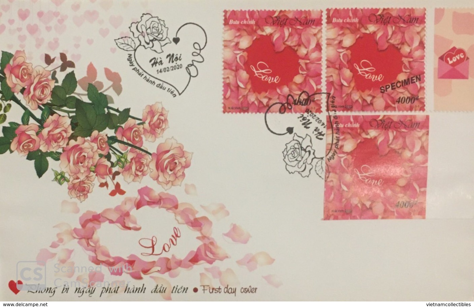 FDC Vietnam Viet Nam With Perf, Imperf & Specimen 2020 With Hanoi Cancellation : LOVE / VALENTINE / HEART (Ms1120) - Viêt-Nam