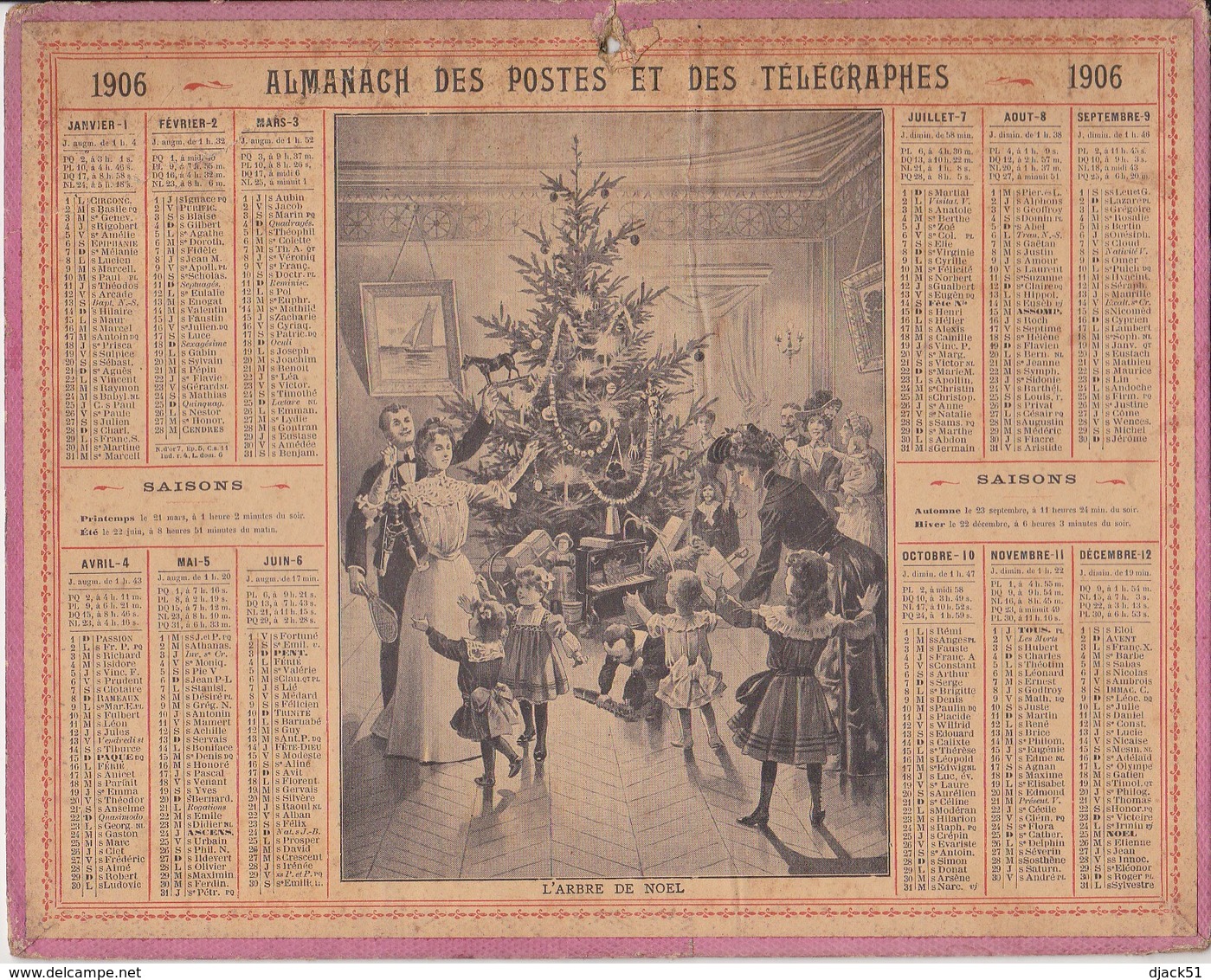 Calendrier 1906 ALMANACH Des Postes Et DesTélégraphes / L'ARBRE DE NOEL - Grand Format : 1901-20