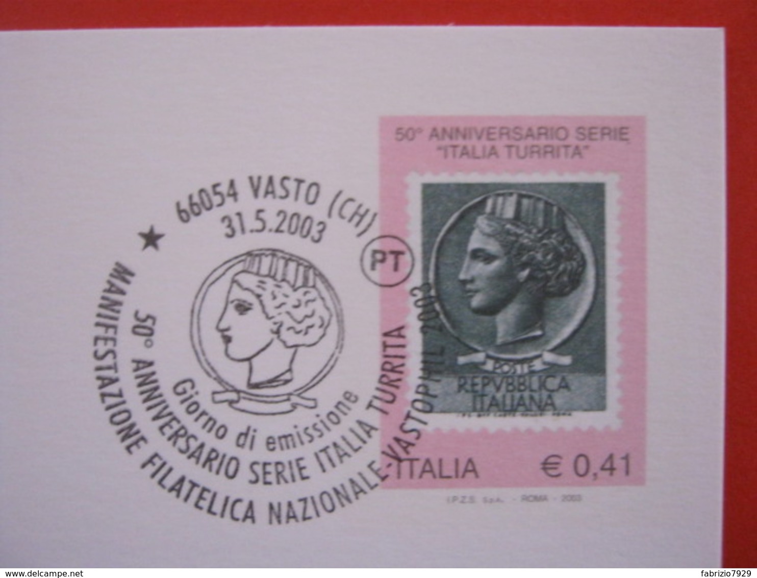 A.14 ITALIA ANNULLO 2003 VASTO CHIETI PHIL NAZIONALE 50 ANNI TURRITA MARE TURISMO WINDSURF VELA SPORT POST CARD FDC - Esposizioni Filateliche