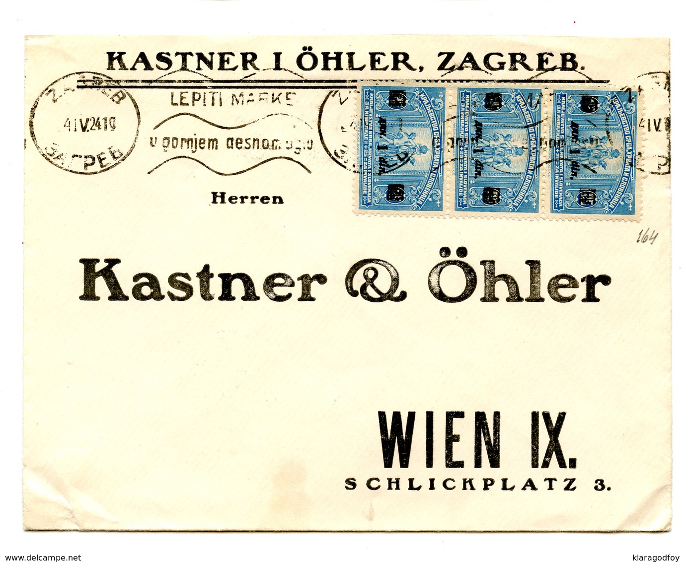 Kastner I öhler Company Letter Cover Posted 1924 Zagreb To Wien B200210 - Croazia