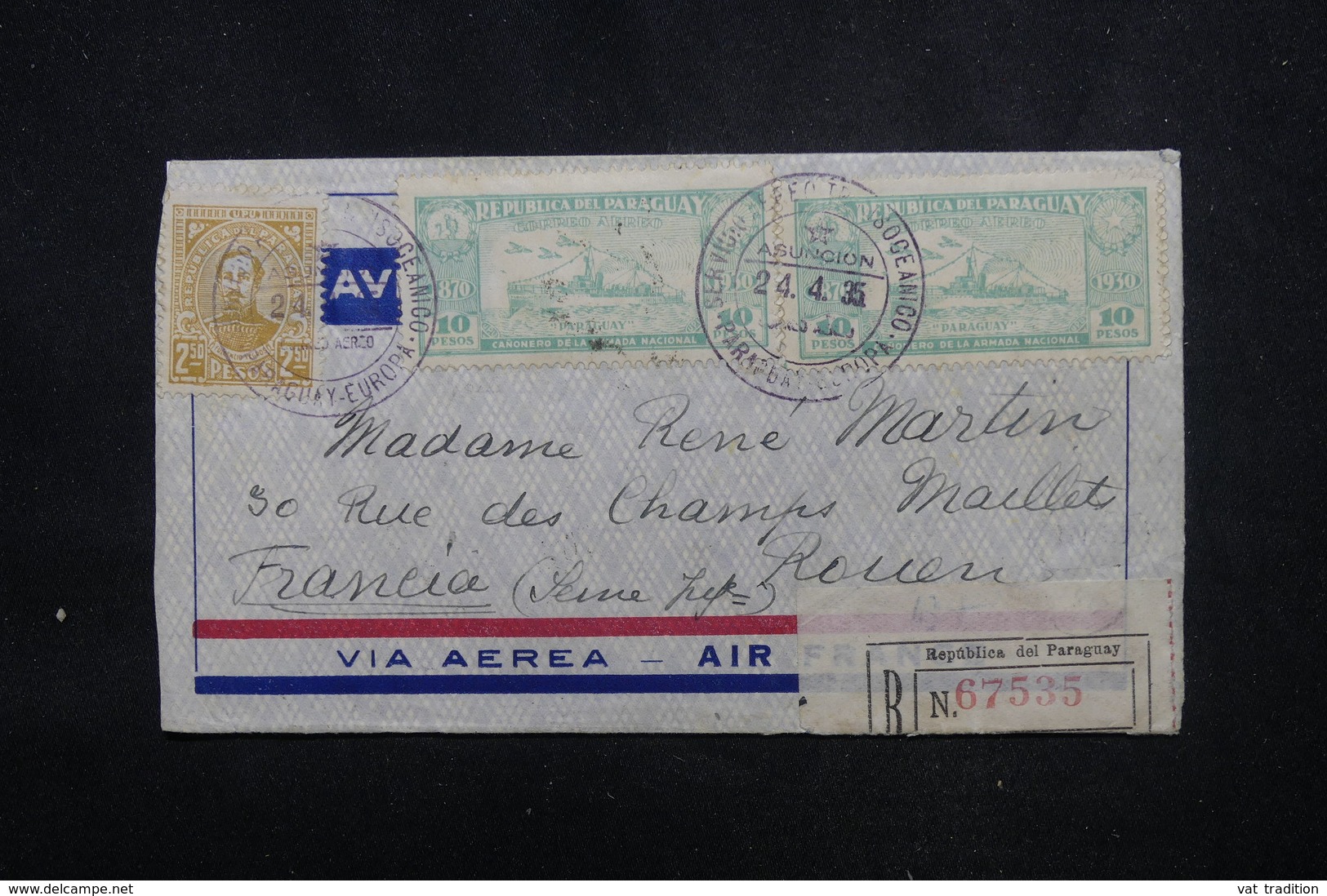 PARAGUAY - Enveloppe De Asuncion Pour La France En 1935 Par Avion, Affranchissement Et Cachet Plaisants - L 52941 - Paraguay