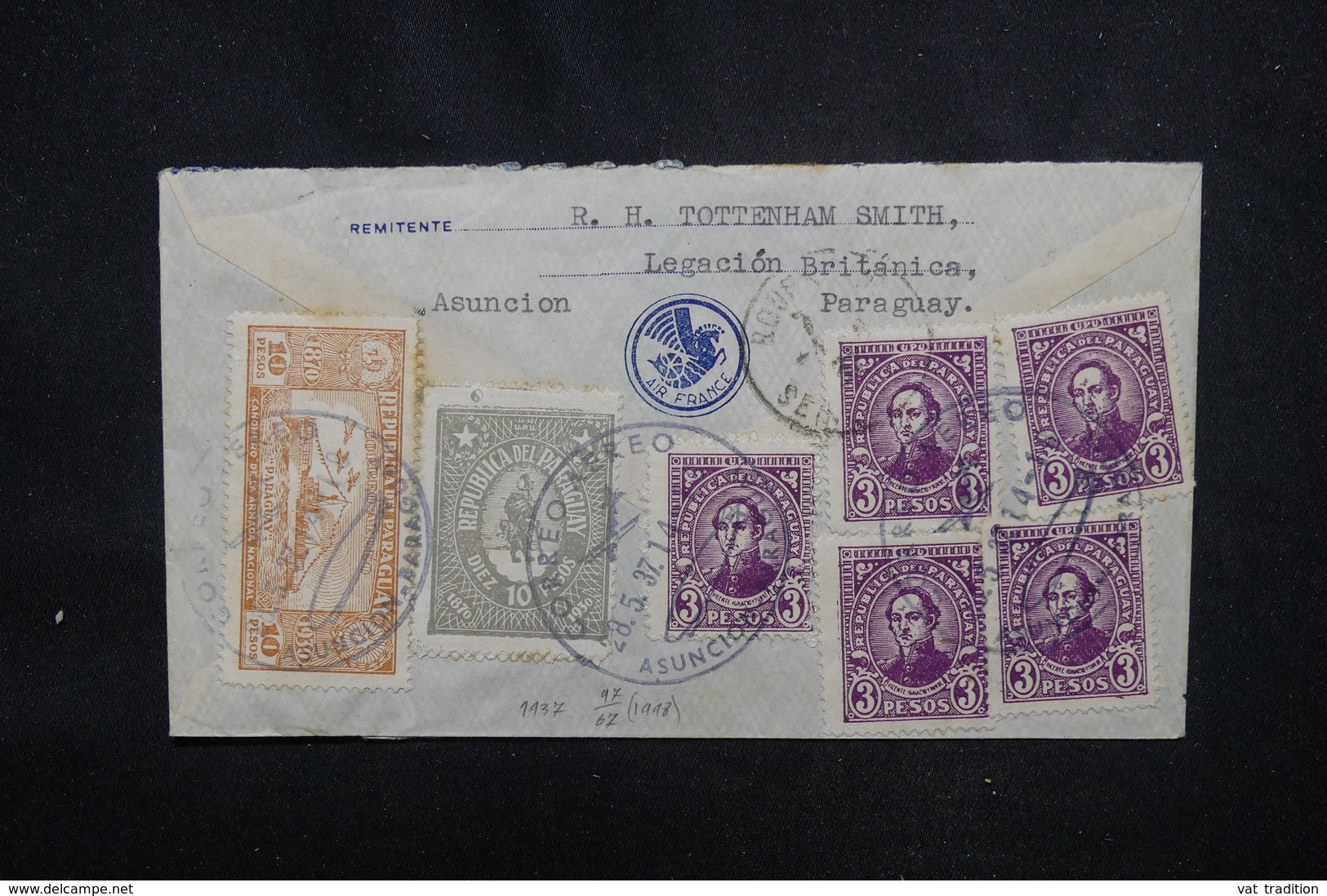 PARAGUAY - Enveloppe De Asuncion Pour La France En 1937 Par Avion, Affranchissement Et Cachet Plaisants - L 52943 - Paraguay