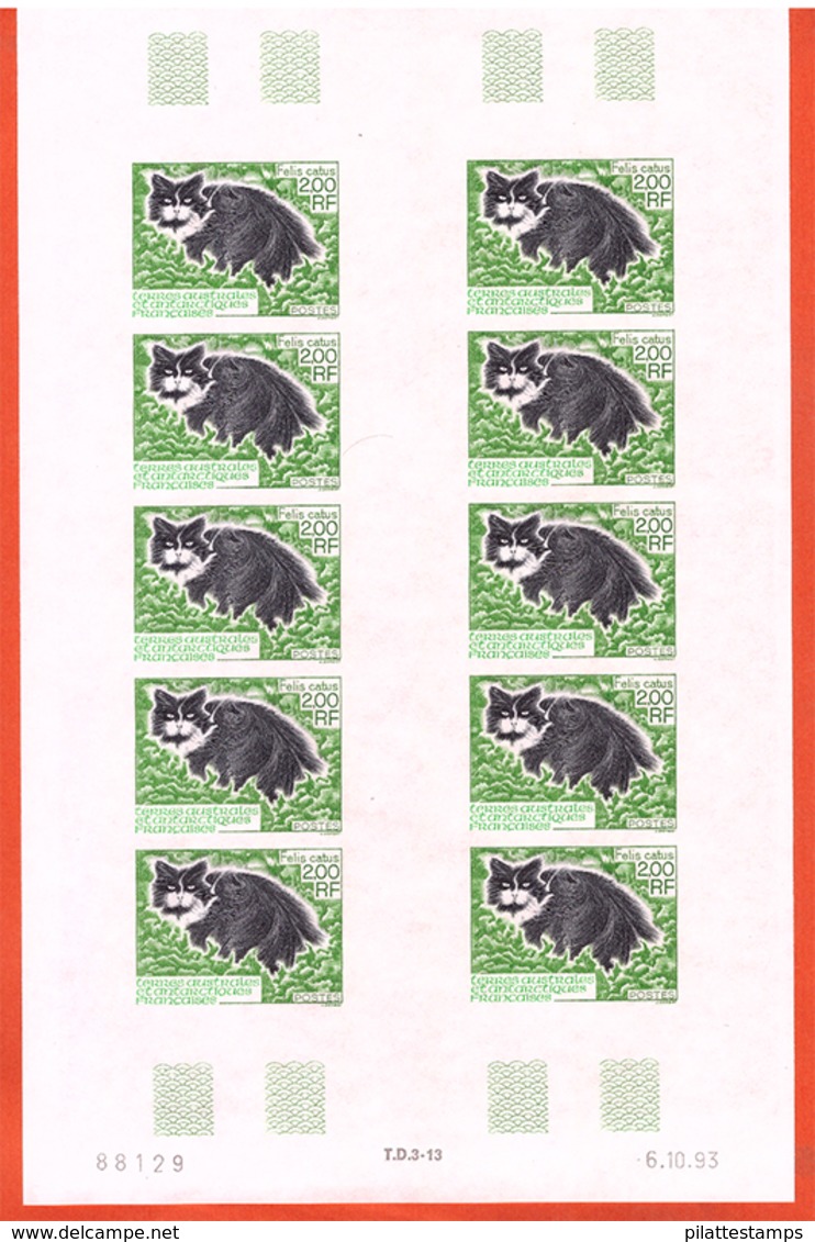 TERRES AUSTRALES N°186 CHAT FEUILLE NON DENTELEE - Imperforates, Proofs & Errors