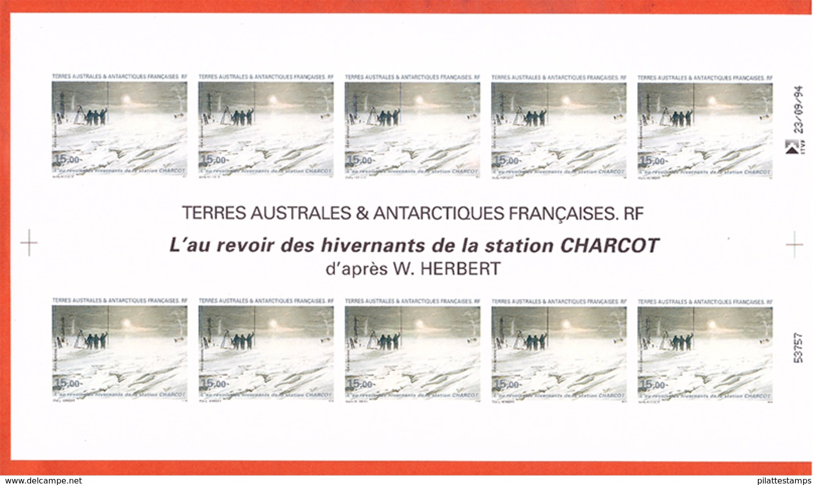 TERRES AUSTRALES PA N°135 STATION CHARCOT FEUILLE NON DENTELEE - Imperforates, Proofs & Errors