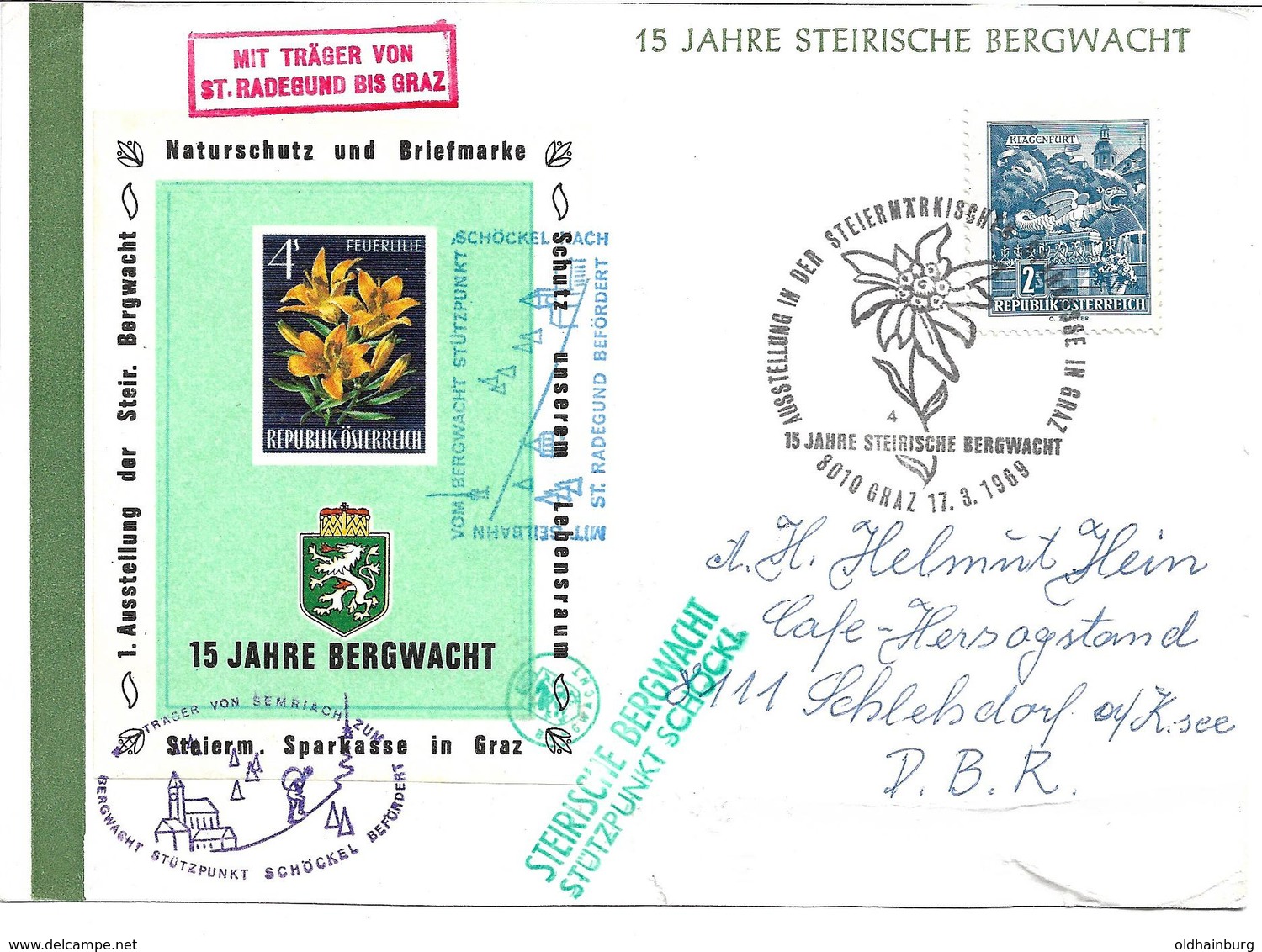 1618z: 15 Jahre Bergwacht, Trägerpost 17.3.1969 Von St. Radegund Nach Graz- Dekorativer Heimatbeleg ! - St. Radegund