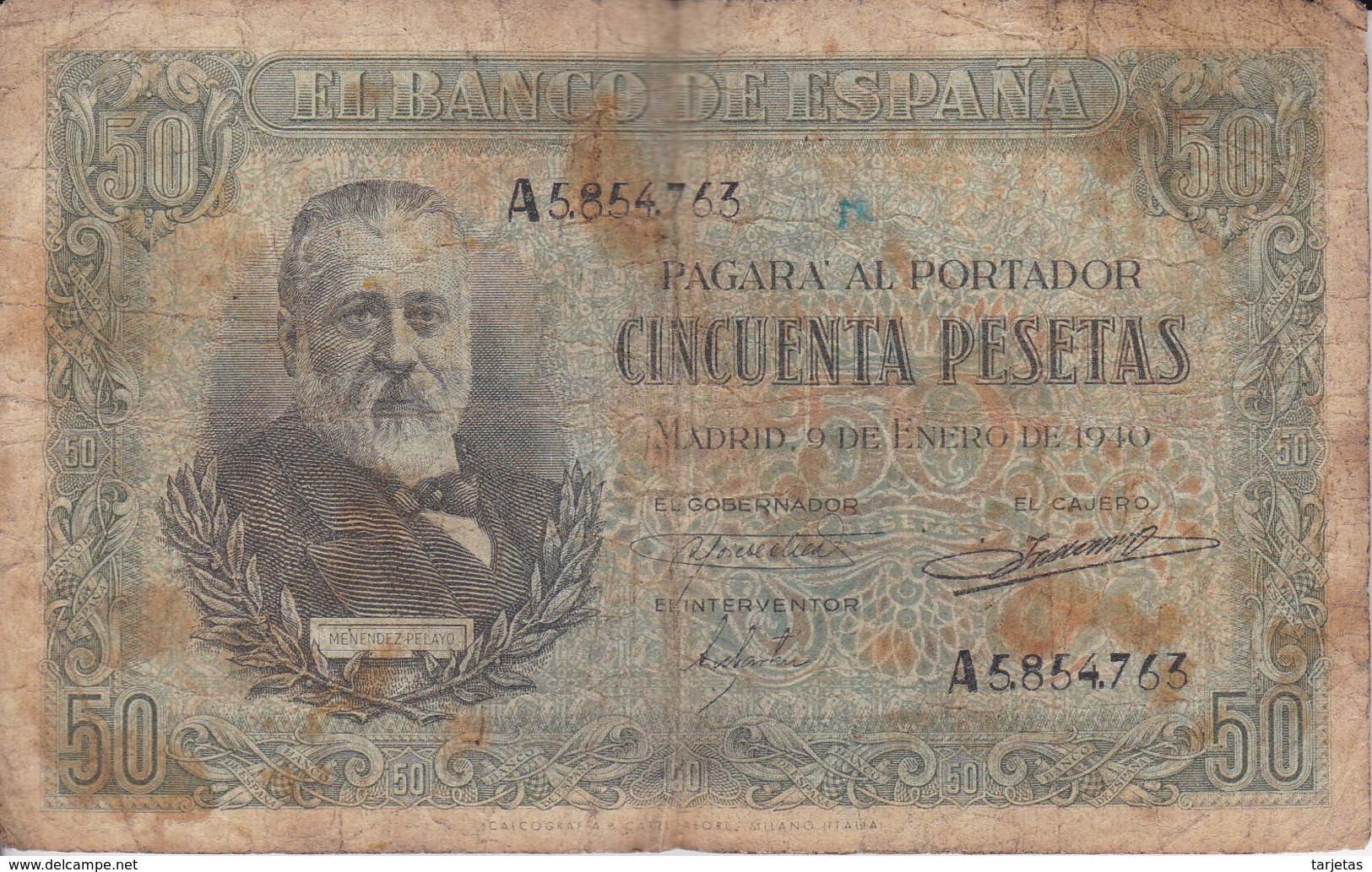 BILLETE DE ESPAÑA DE 50 PTAS DEL 9/01/1940 SERIE A CALIDAD  RC (BANKNOTE) - 50 Pesetas