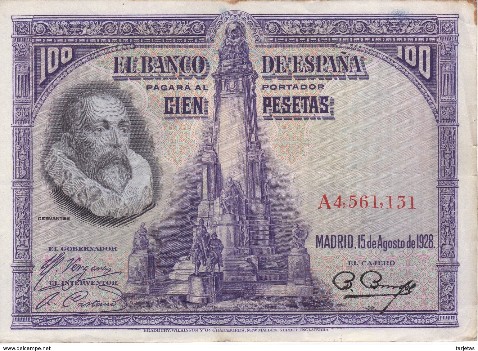 BILLETE DE 100 PTAS DEL AÑO 1928 SERIE A EN CALIDAD MBC (VF)  (BANKNOTE) - 100 Pesetas