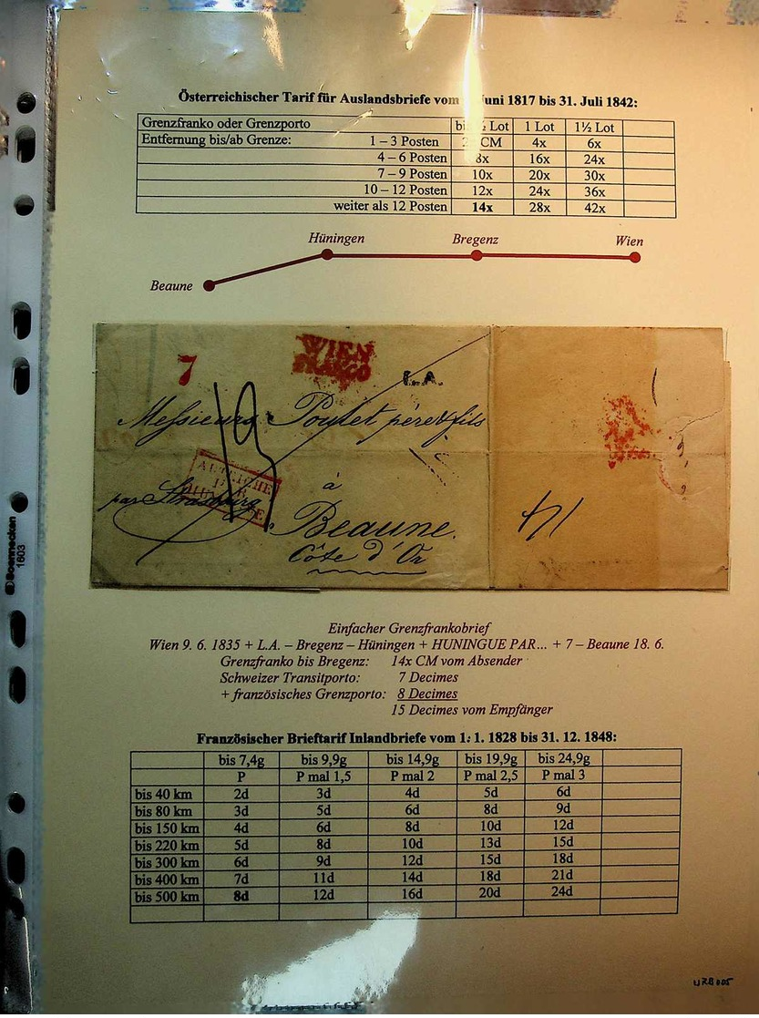 Beleg 1790-1848, besonders perfekt aufgezogenes Sammlung Auslandbelege mit Tarifen und Routen, meist von Wien nach ENGLA