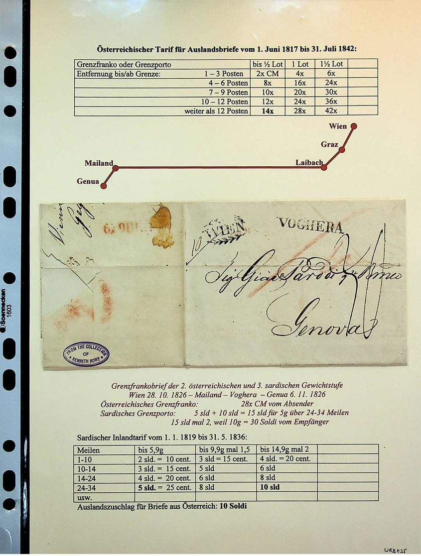 Beleg 1790-1848, besonders perfekt aufgezogenes Sammlung Auslandbelege mit Tarifen und Routen, meist von Wien nach ENGLA