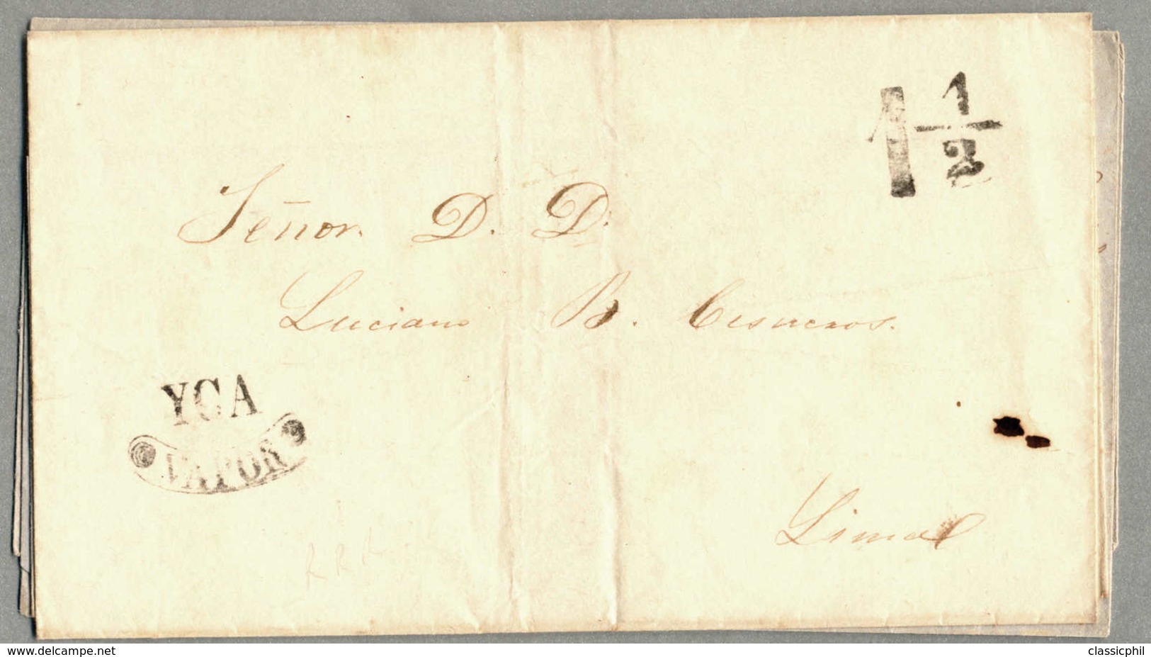 Beleg Est. 1855-60, Two Covers From YCA/VAPOR To LIMA, Both With Rare Tax Cancellations In Black 1 1/2 C.// 2 1/2 C., A  - Peru