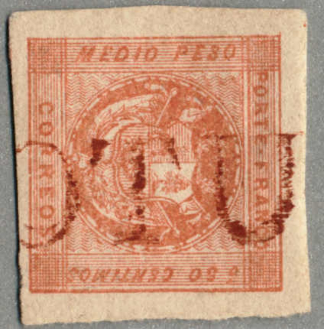 Gest. 1858, 1/2 P., Rose Red, On The ERROR Of COLOUR The UNIQUE Strike Of OTU(SCO) In RED, This Outstanding Copy Is Too  - Peru