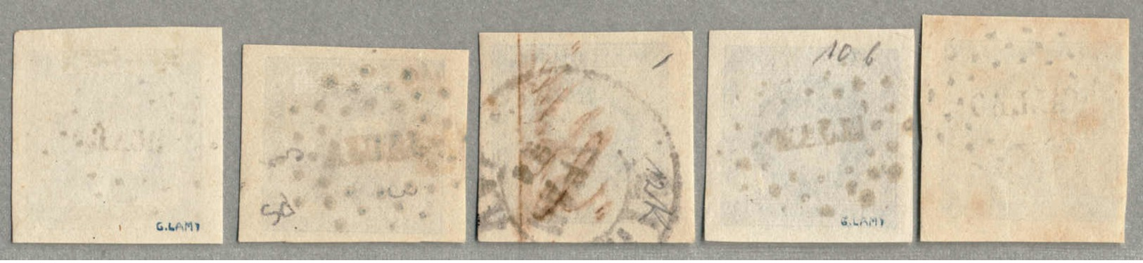 Gest. 1858, 1 D., Deep Blue And Blue, Small Lot Of (5), (4) With Type 24 Cancel (see G. Lamy - Peru Cancellations), (2)  - Peru