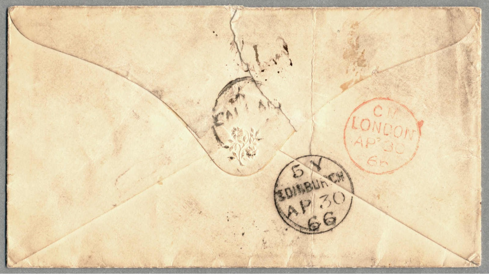 Beleg 1866, Cover From CALLAO/Peru Via LONDON To EDINGBURGH/Scotland, With Cancellation Of The British Post Office Abroa - Peru