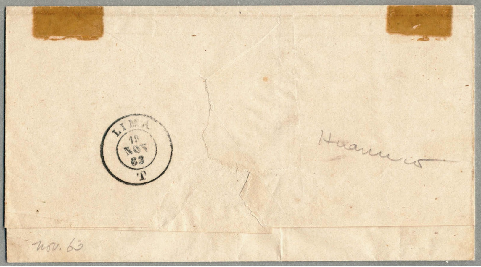 Beleg 1 D., Red, On Envelope Letter From HUANUCO To LIMA With Cancel HUANUCO (cancel Type 24 - See G. Lamy), Reverse Sid - Peru