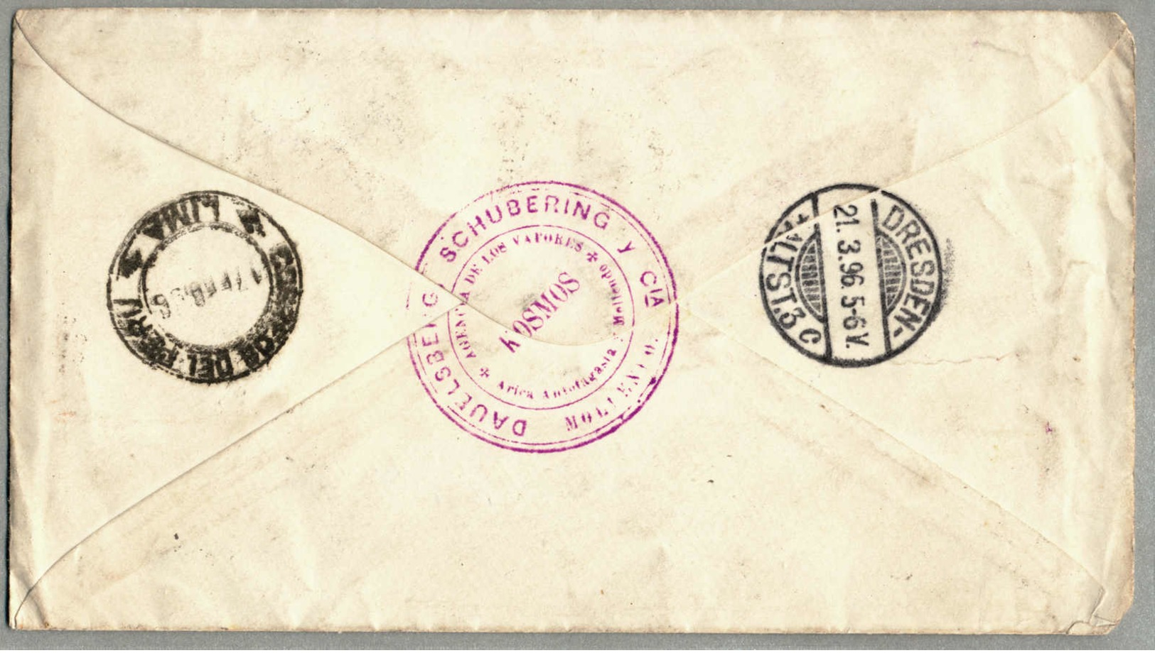 Beleg 1896, Rare Stationary With 20 C. Imprint And Additional 2 Times 1 C. Vermilion, From MOLLENUO Via PANAMA To DRESDE - Peru