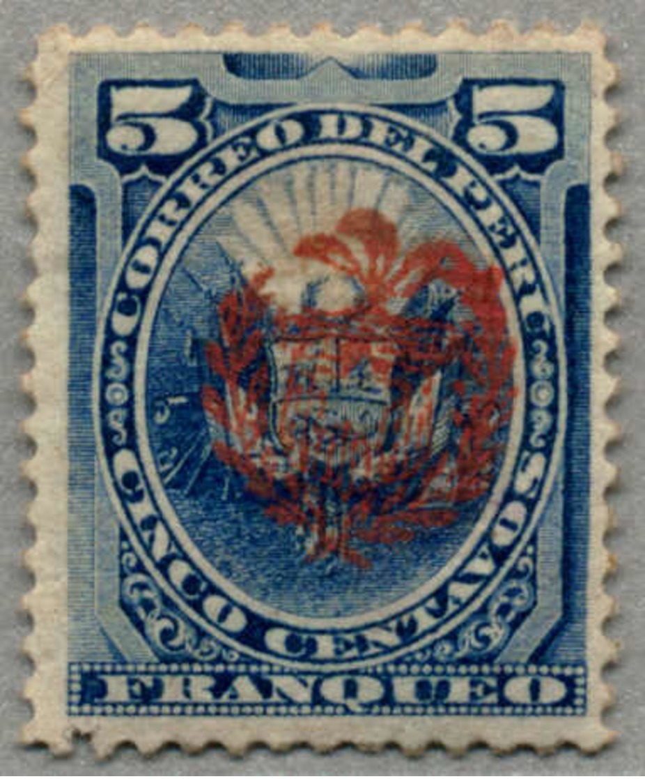 * 1882/82, 5 C., Blue, Stamp Of Peru With Red Chilenian Crest Opt, POG, VF!. Estimate 80€. (Michel: 4a) - Peru