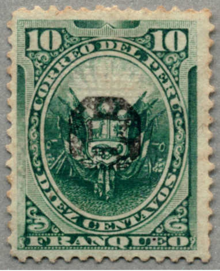 O. Gummi 1884, 10 C., Green, Peru Local Post During Chilenian Occupation, Black Opt, VF!. Estimate 90€. (Michel: 4) - Peru